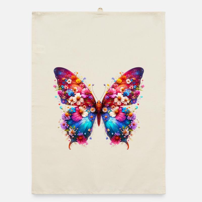 Papillon décoré de fleurs Torchon bio