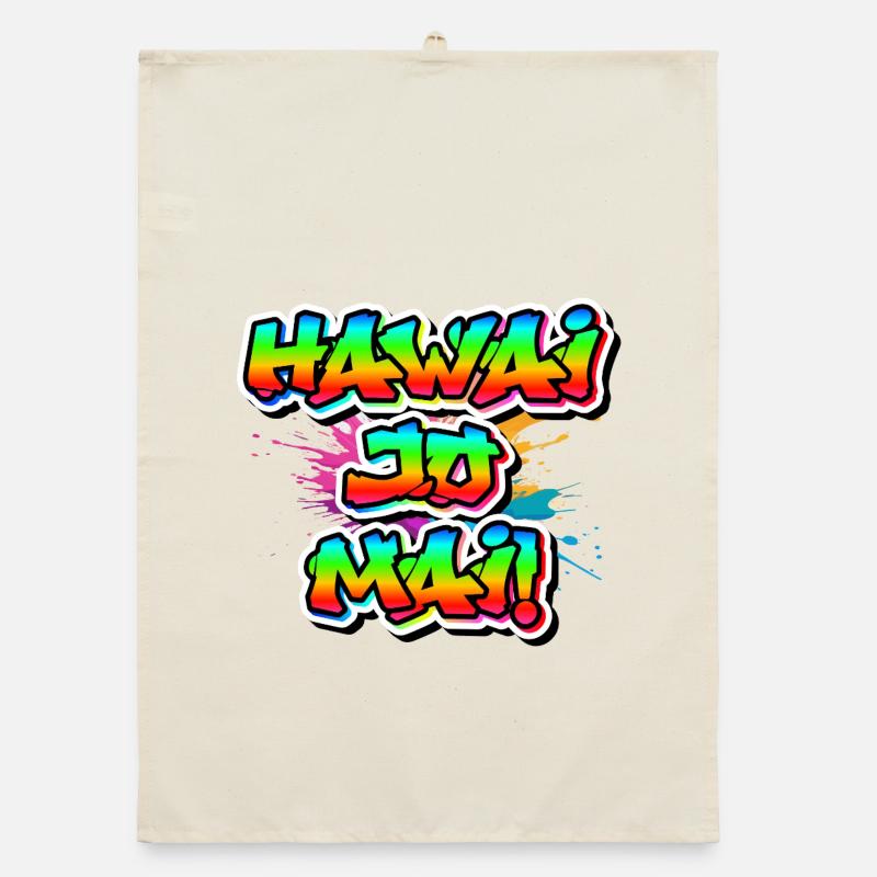 Hawaï Hello 😎 Neon Design Dialecte Vacances Souhaits Torchon bio