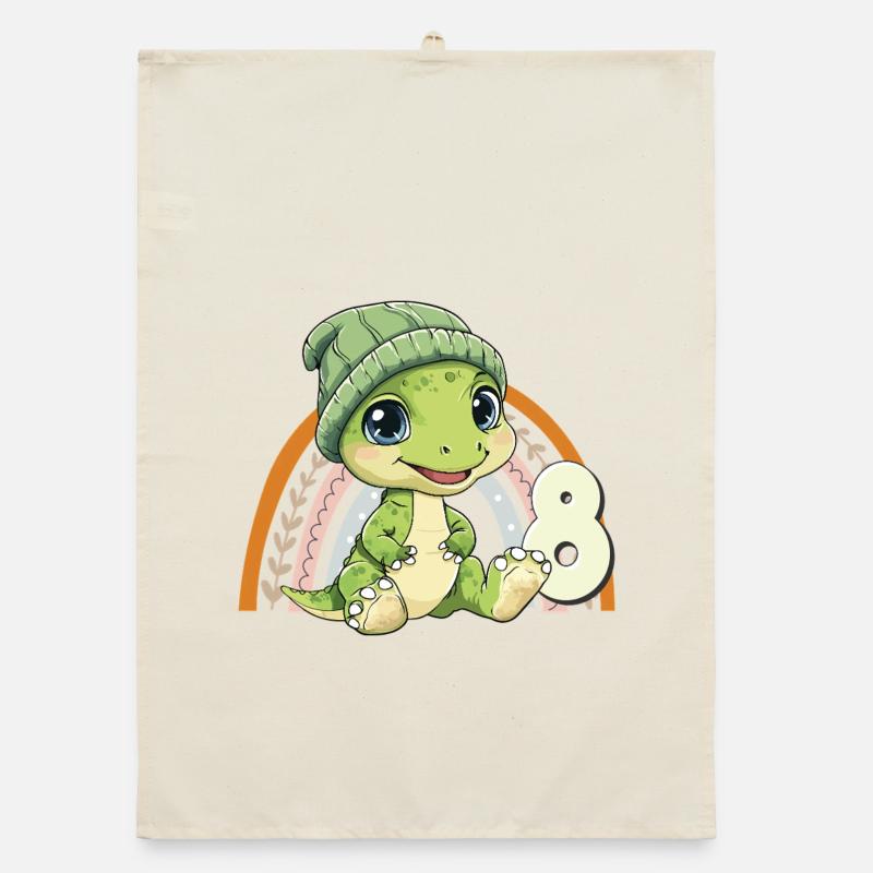 8e anniversaire Dinosaure Arc-en-ciel mignon mignon Torchon bio