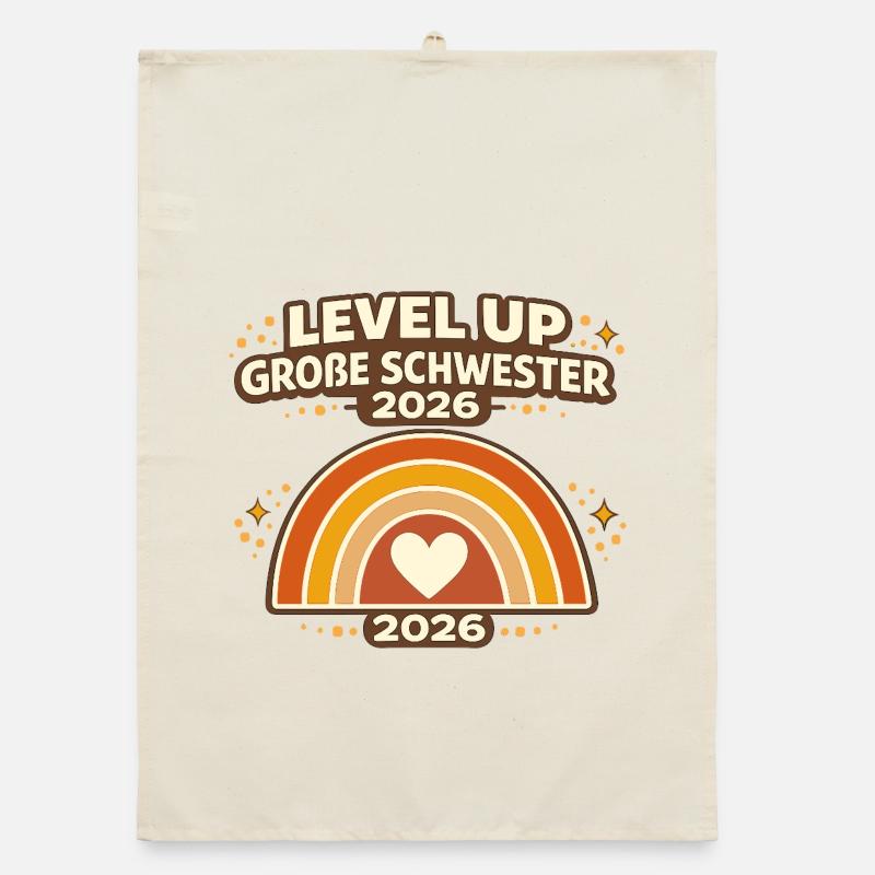 Level Up große Schwester 2026 Regenbogen Organic Geschirrtuch