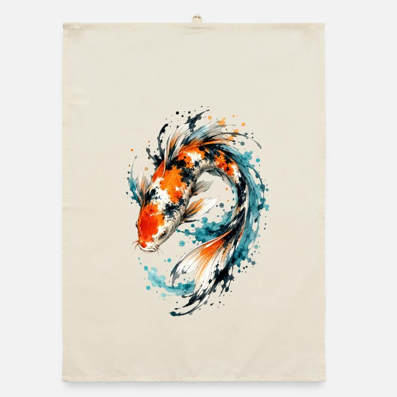 Éclaboussure de carpes koi aquarelle Torchon bio