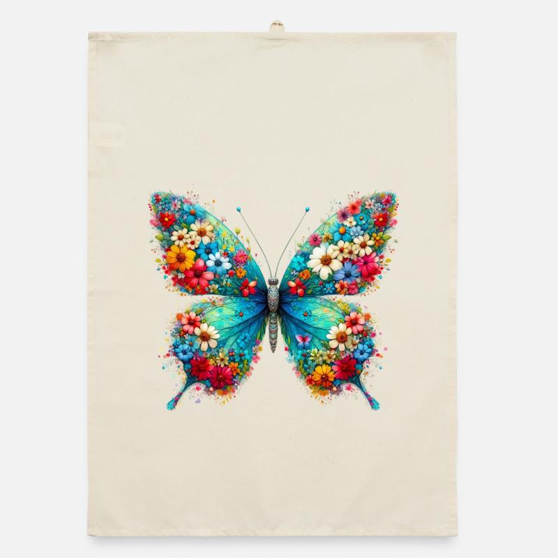Butterfly decorated with flowers Organic dish towel