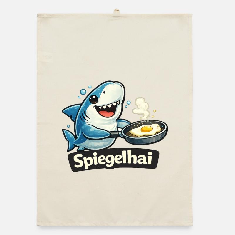 Mirror shark shark with fried egg funny pun Organic dish towel