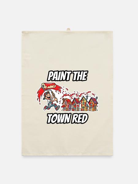 Paint the Town Red – Lustige, wörtliche Idiom-Zeichentrickserie - Organic Geschirrtuch - Natur - Vorne