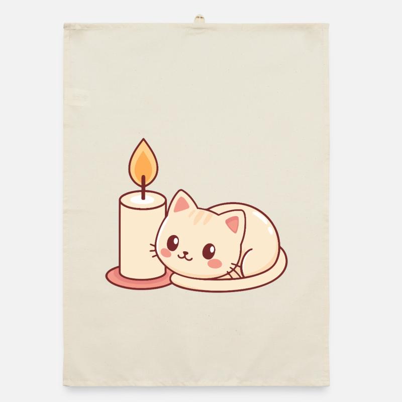 Chat mignon et bougie lumineuse Torchon bio