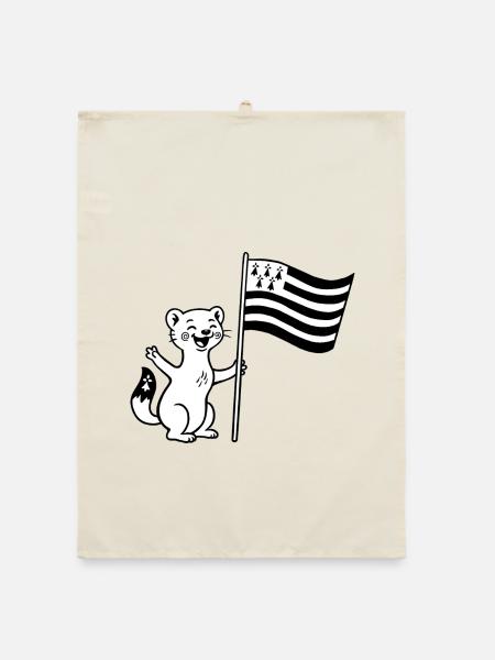 Niedliches bretonisches Hermelin mit Flagge der Bretagne - Organic Geschirrtuch - Natur - Vorne