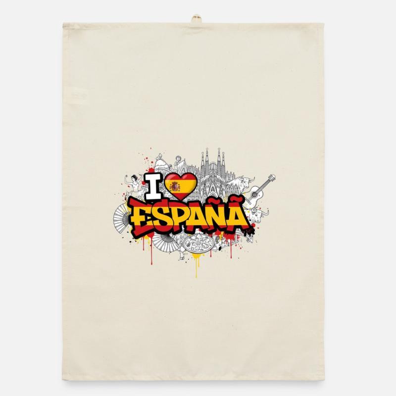 Lebendiges Graffiti Spanien Flagge Liebe Design Organic Geschirrtuch