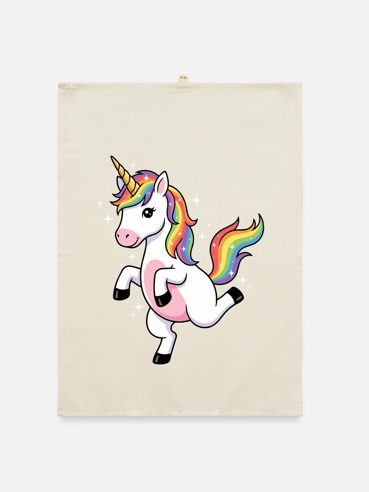 Regenbogen-Einhorn-Funkeln - Organic Geschirrtuch - Natur - Vorne