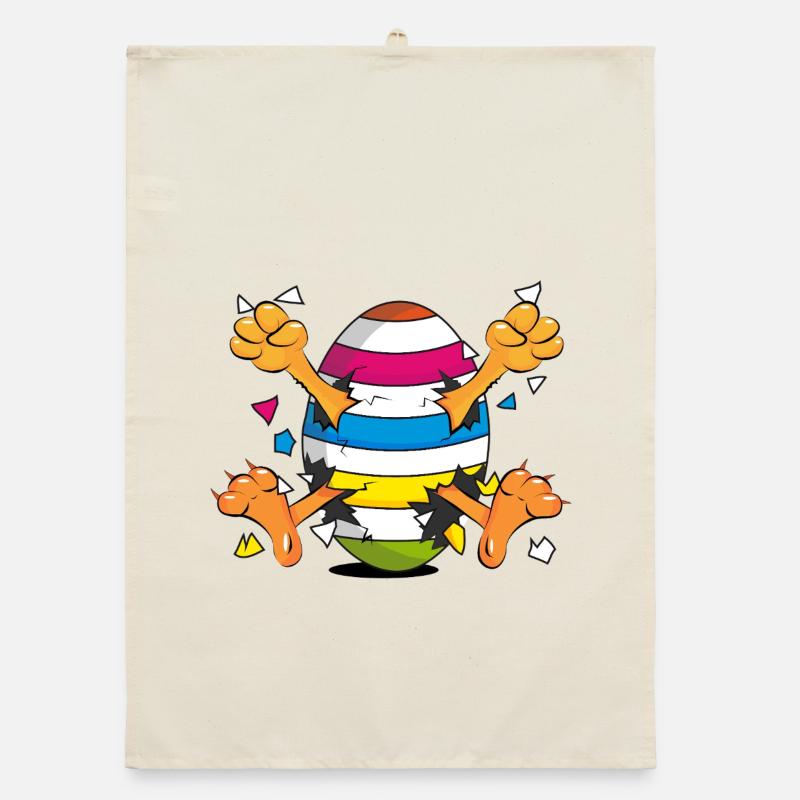 Funny Chick in Easter Egg Cartoon Motif Organic dish towel