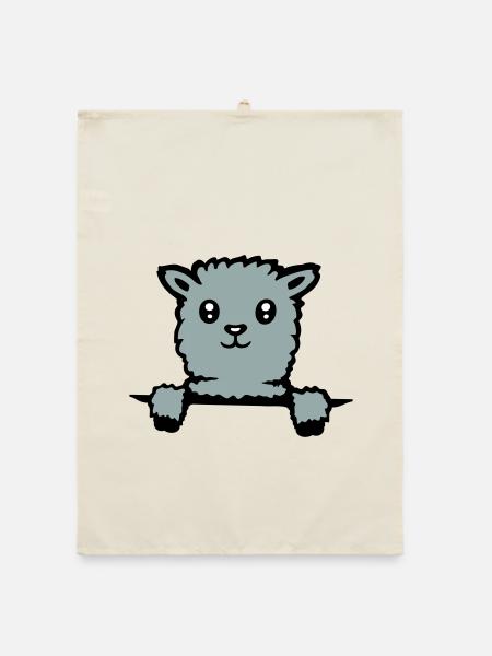 Cute llama fluffy alpaca peeking out - Organic dish towel - nature - Front