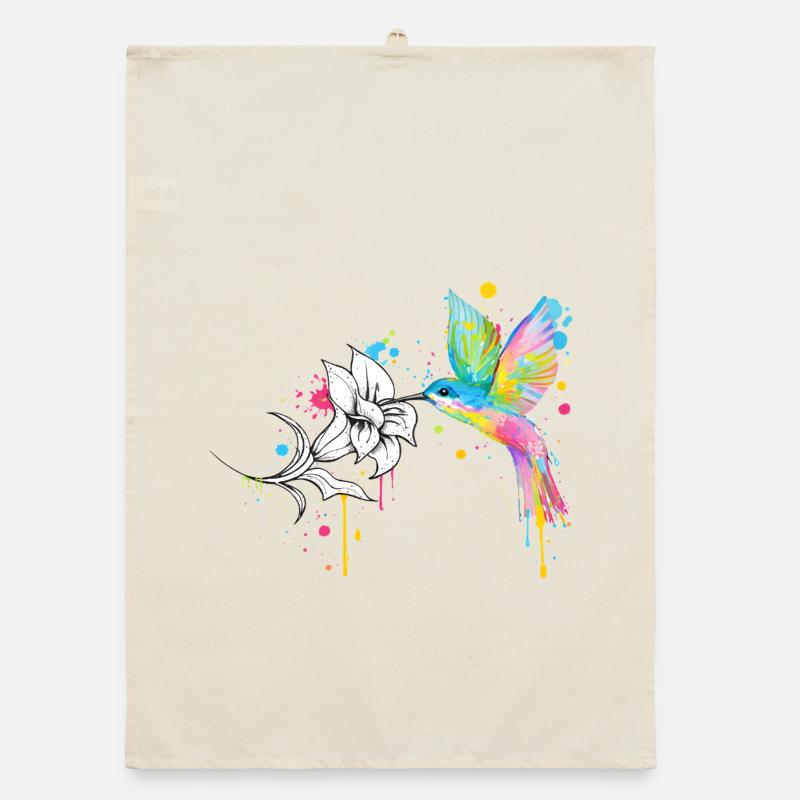 Colibri coloré avec fleur – style graffiti Torchon bio