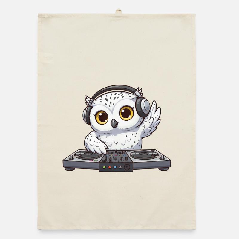 Owl DJ Dancing Techno Disco Electronic Music Organic dish towel
