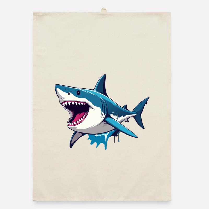 Cheerful Great White Shark Spritz Effect Maritime Motif Organic dish towel
