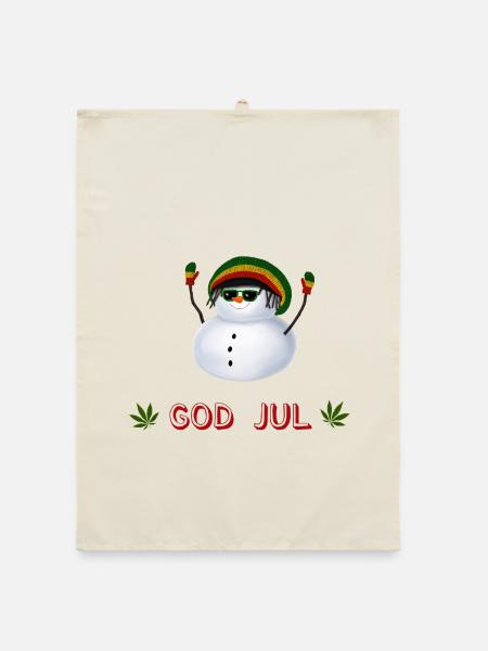 Rasta Schneemann God Jul - Schwedisch - Organic Geschirrtuch - Natur - Vorne
