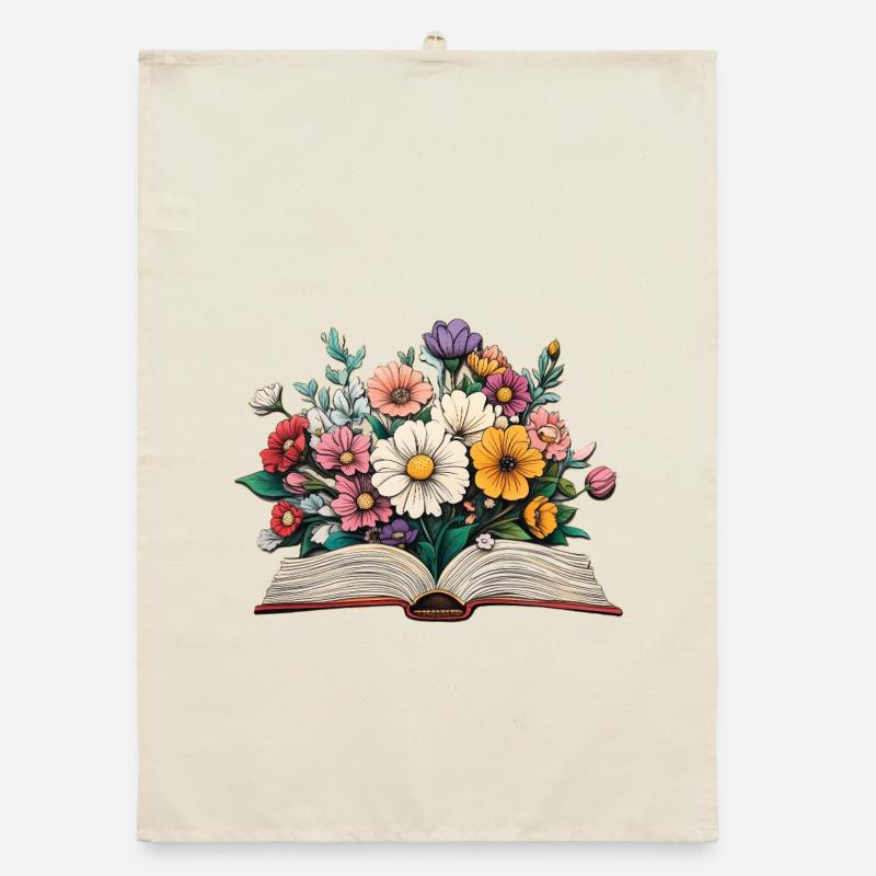 Buch mit Blumen Organic Geschirrtuch