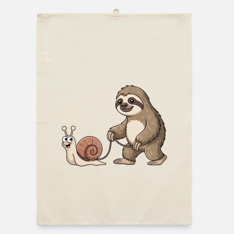 Sloth and snail Organic dish towel