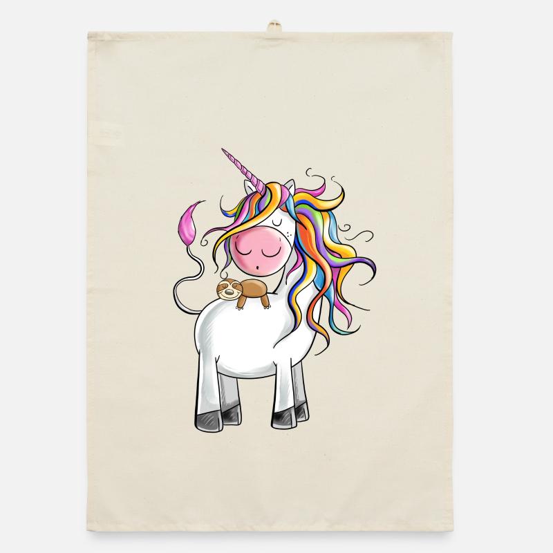 Chilling rainbow unicorn with sloth Organic dish towel