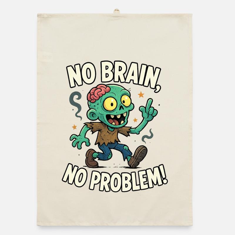 No Brain No Problem Zombie Tee Organic dish towel