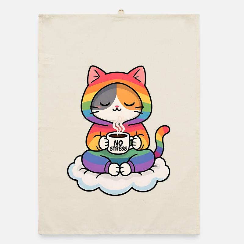 Rainbow Cat on a Cloud Organic dish towel