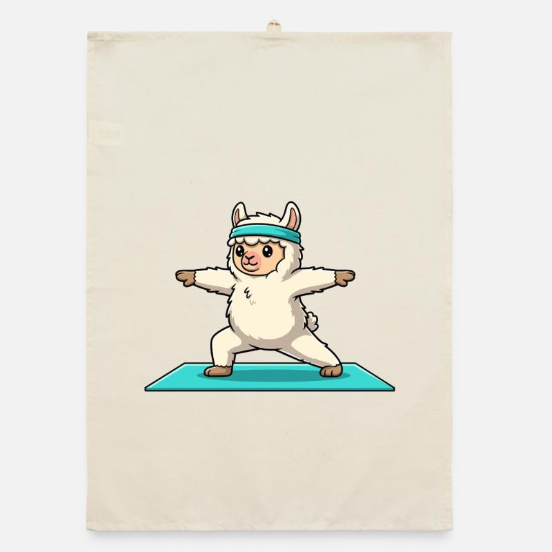 Yoga Llama Alpaca Doing Warrior Pose Organic dish towel