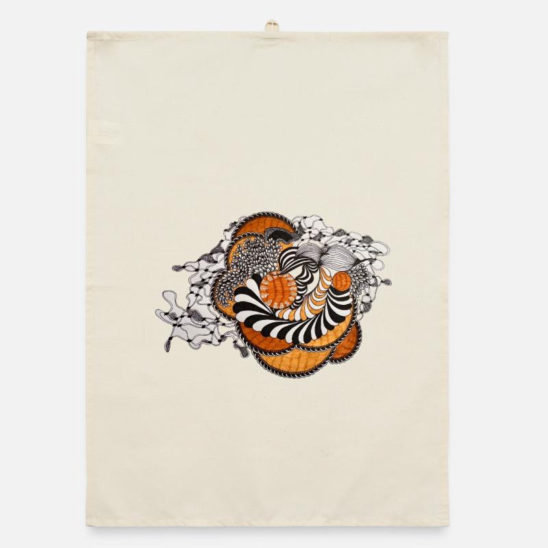 Orange Spiral Black and White Pattern Organic dish towel