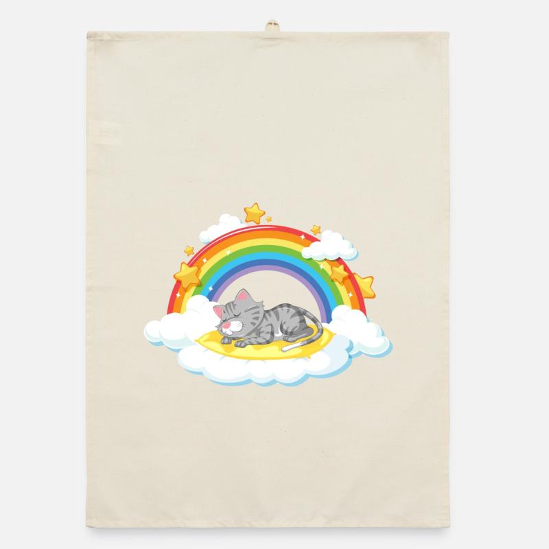 Dreaming Cat on Rainbow Cloud Organic dish towel