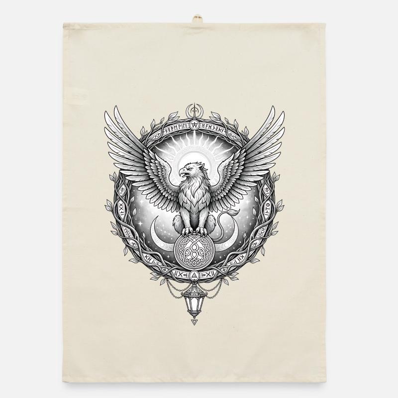 Cosmic Eagle with Rune Ring Organic dish towel