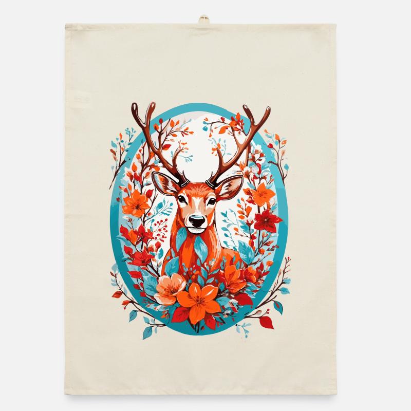 Cerf avec des fleurs Torchon bio