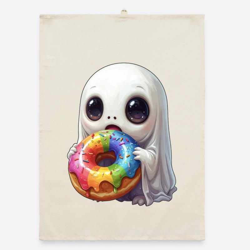 Fantôme de beignet flippant et mignon Torchon bio