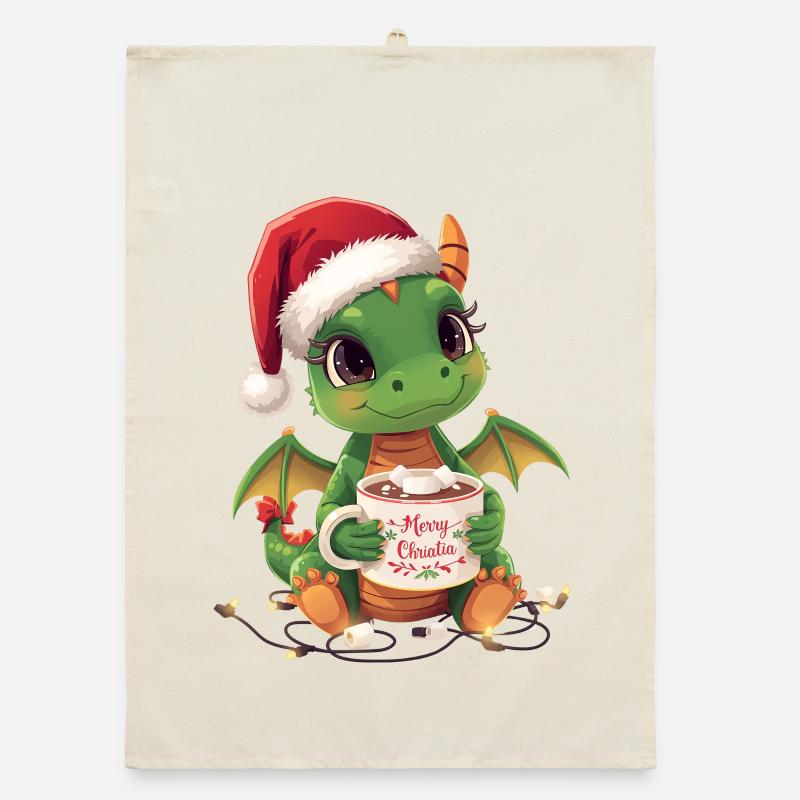 Warmer Weihnachtsdrache Organic Geschirrtuch