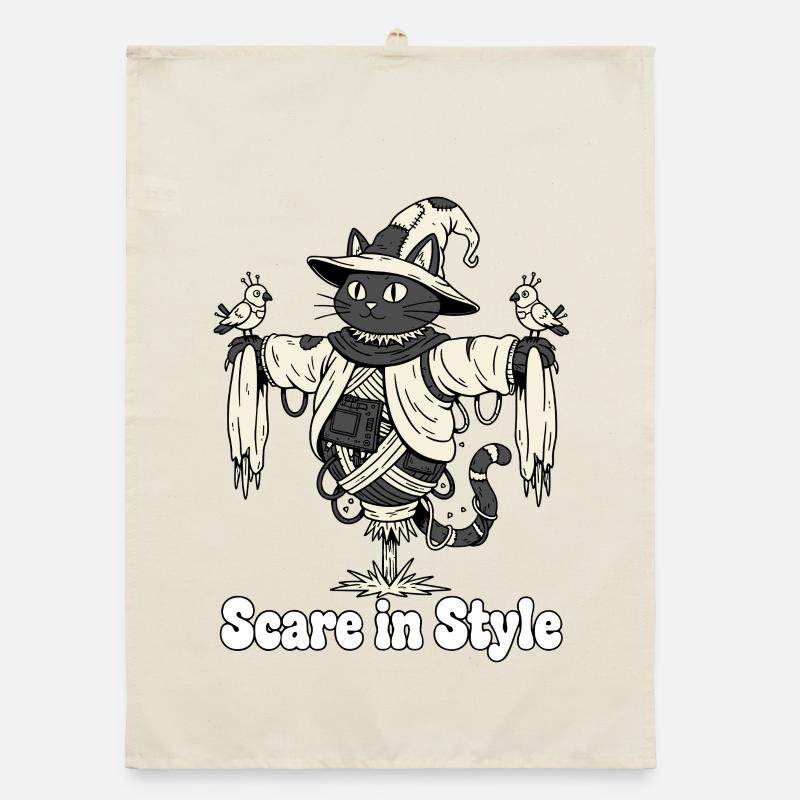 Effrayance dans le style : Chat d’Halloween Torchon bio