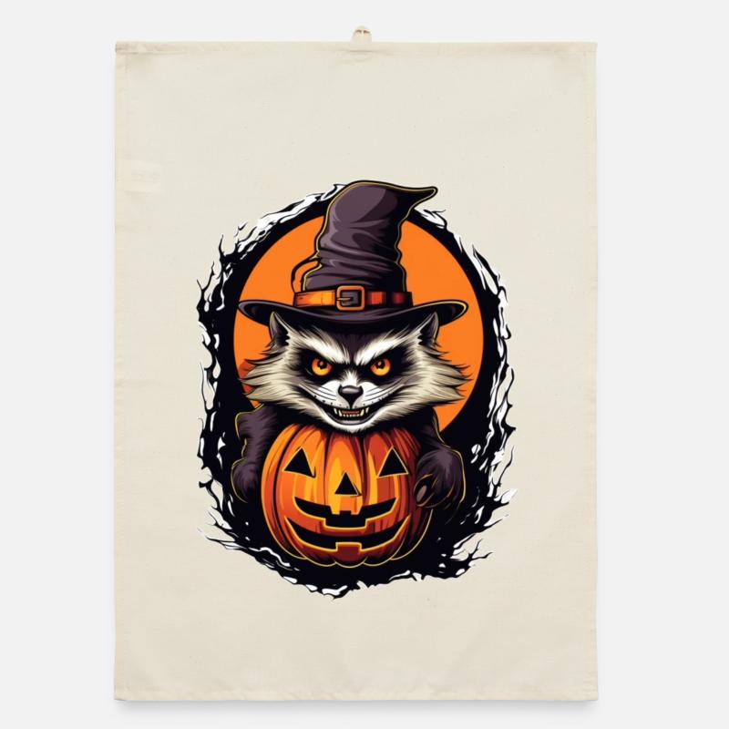 Spooky Halloween Cat with Witch Hat Organic dish towel