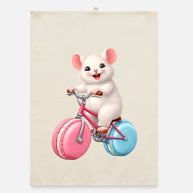 Mouse on Bicycle with Macaron Wheels Organic dish towel