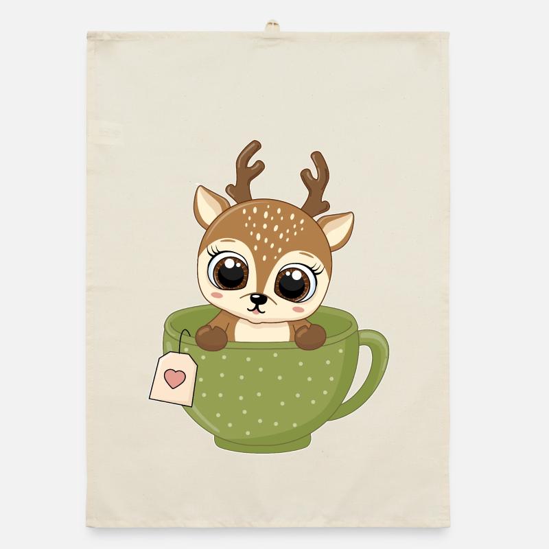 Fawn in Tea Mug Funny Forest Tea Drinker Organic dish towel