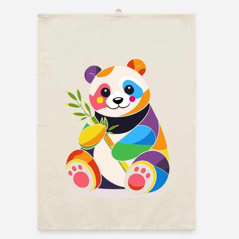 Panda coloré avec du bambou – Design joyeux Torchon bio