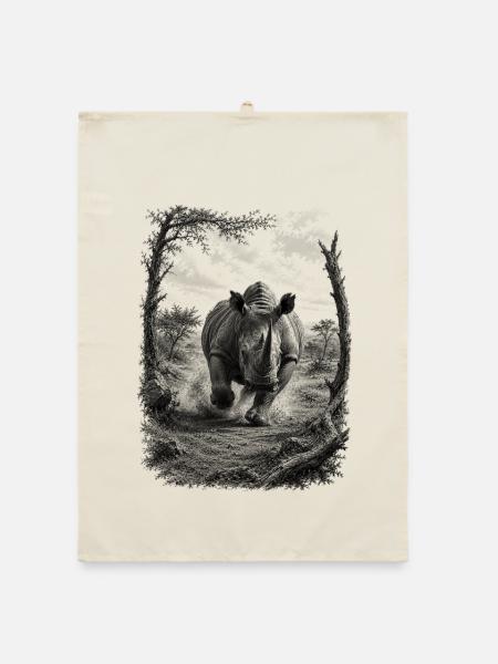 Wild rhinoceros in nature in artistic drawing style - Organic dish towel - nature - Front