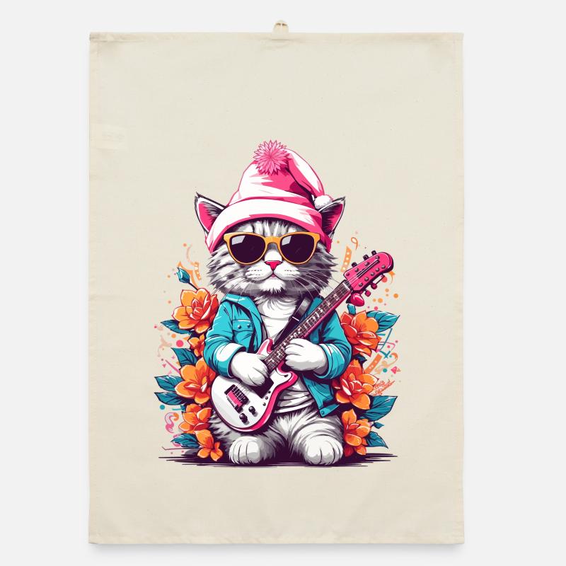 Chat mignon avec guitare Torchon bio