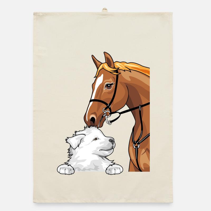 Weißer Schweizer Schäferhund und rotes Pferd Organic Geschirrtuch