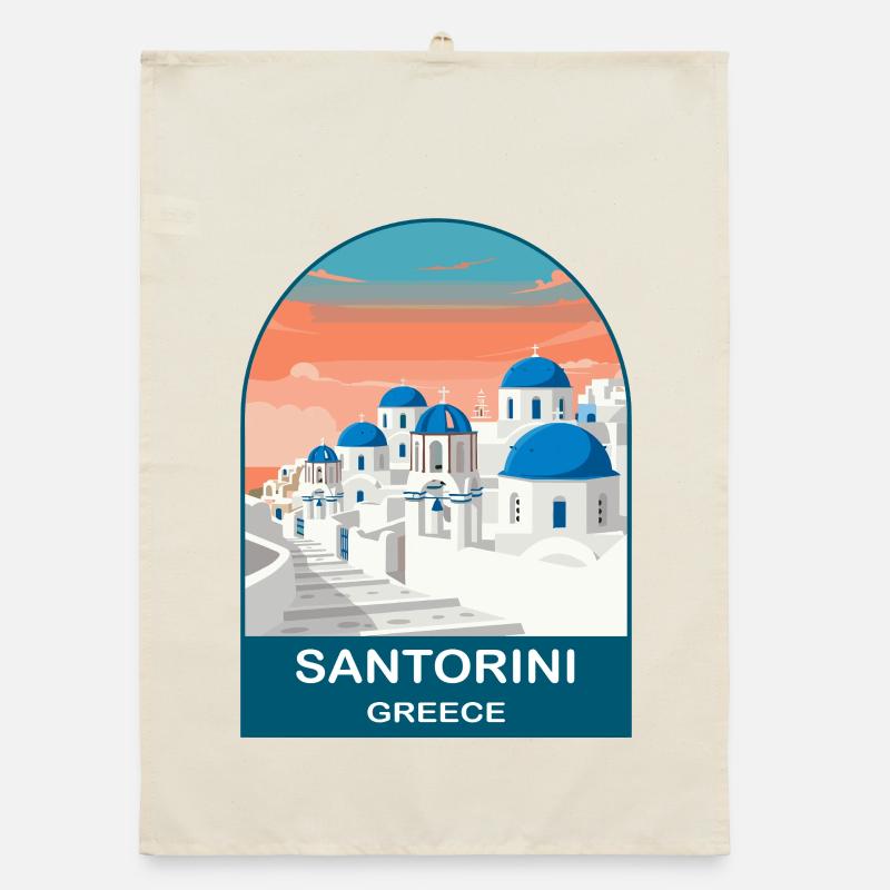 Affiche de voyage vintage à Santorin en Grèce Torchon bio