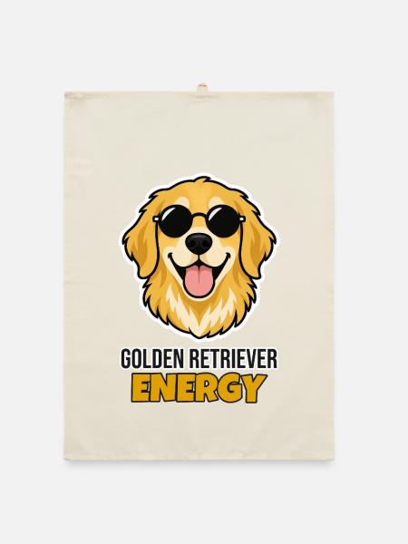 Golden Retriever Energy – Hund mit Sonnenbrille - Organic Geschirrtuch - Natur - Vorne