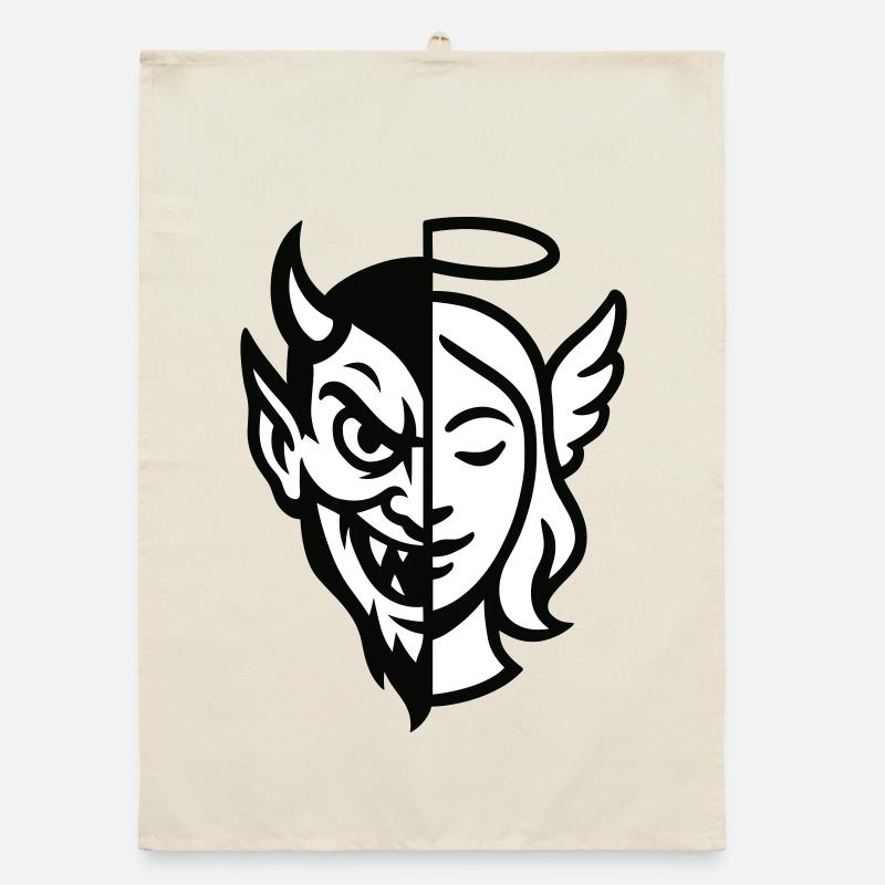 Split Face Dämon Engel Organic Geschirrtuch