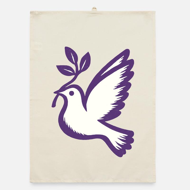 Colombe violette emblème branche d’olivier Torchon bio