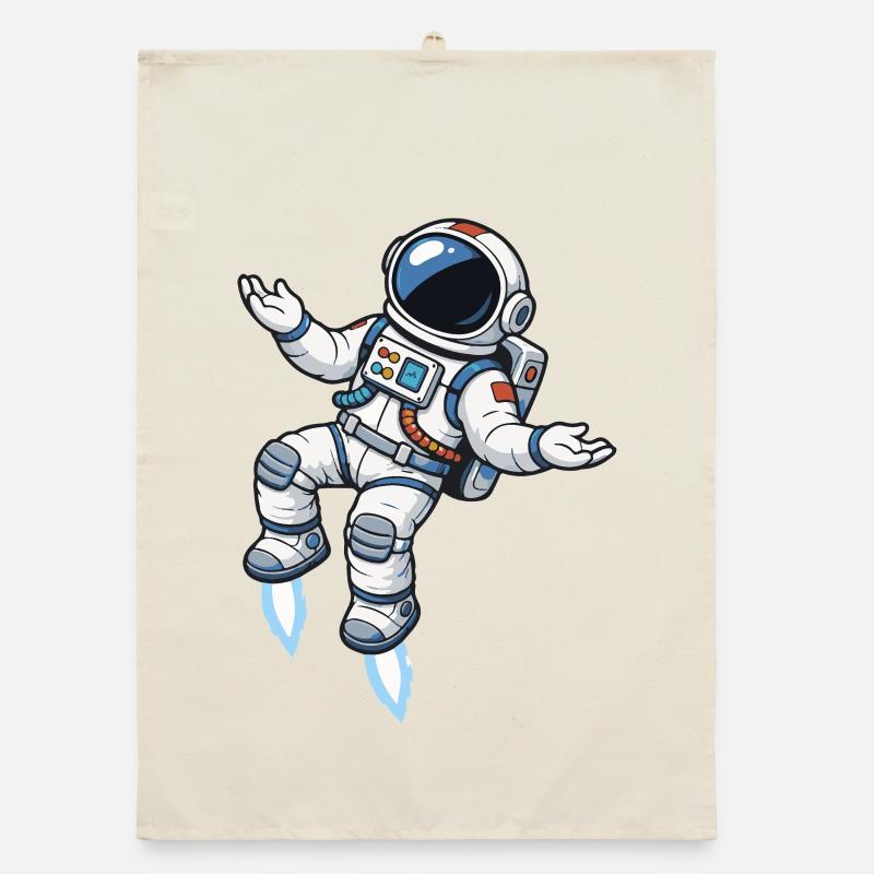 Schwebender Comic Astronaut mit Raketenantrieb - Organic Geschirrtuch - Natur