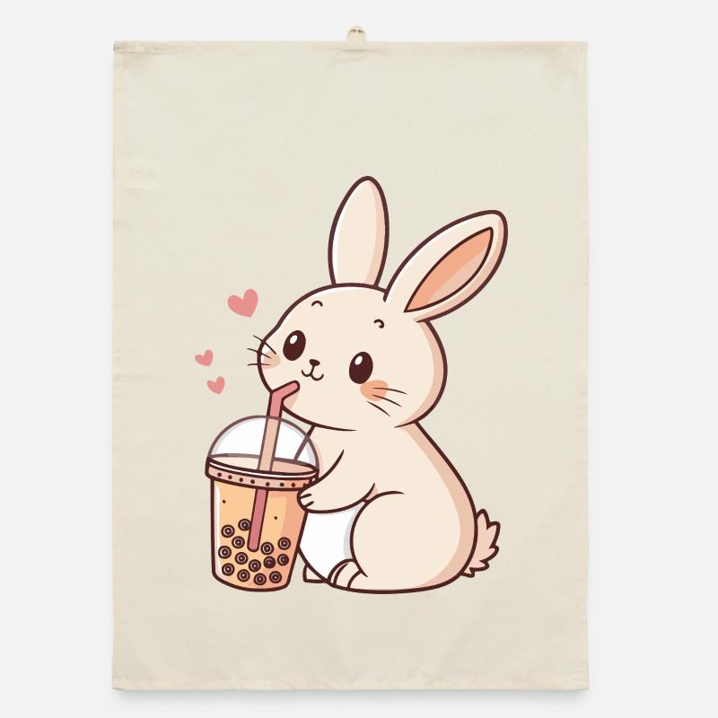 Lapin kawaii et bubble tea pastel Torchon bio