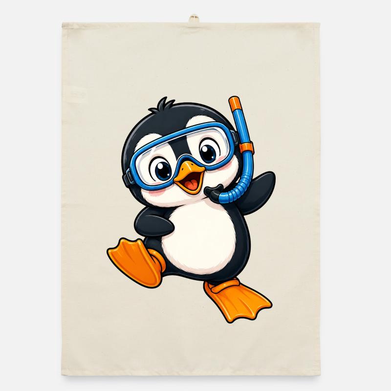 Mignons Penguin Vacances Plongée Eau Mer d’été Torchon bio