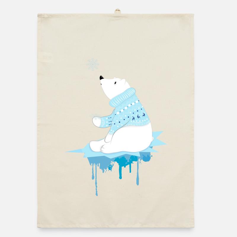 Eisbär mit Schneeflocken - Organic Geschirrtuch - Natur
