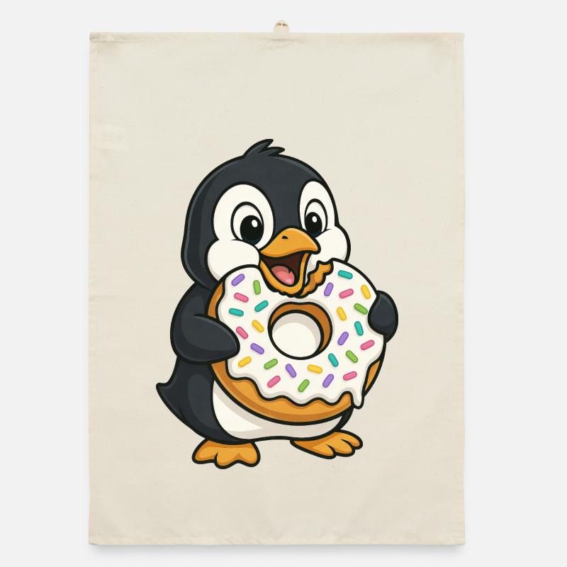 Pingouin mignon avec beignet Dessert Snacking Torchon bio