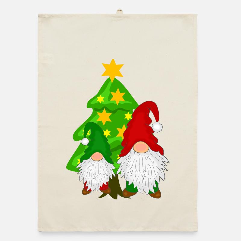 Gnome devant le sapin de Noël Torchon bio