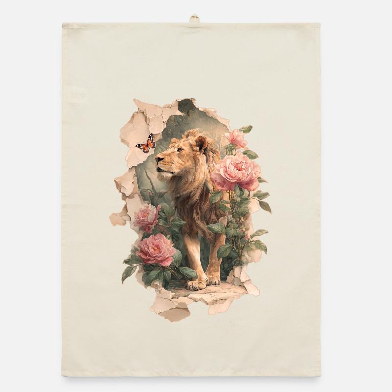 Lion avec papillon Torchon bio