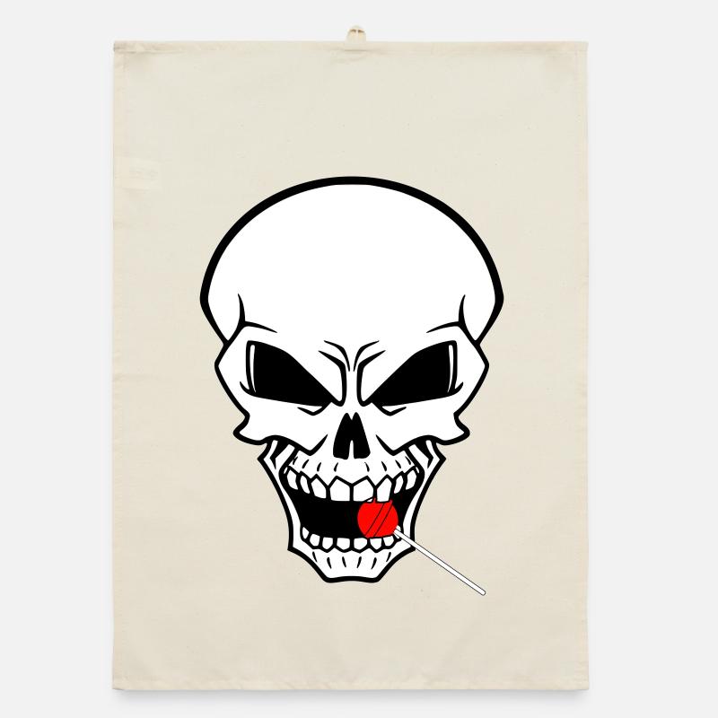 Rebellenschädel mit rotem Lutscher Organic Geschirrtuch